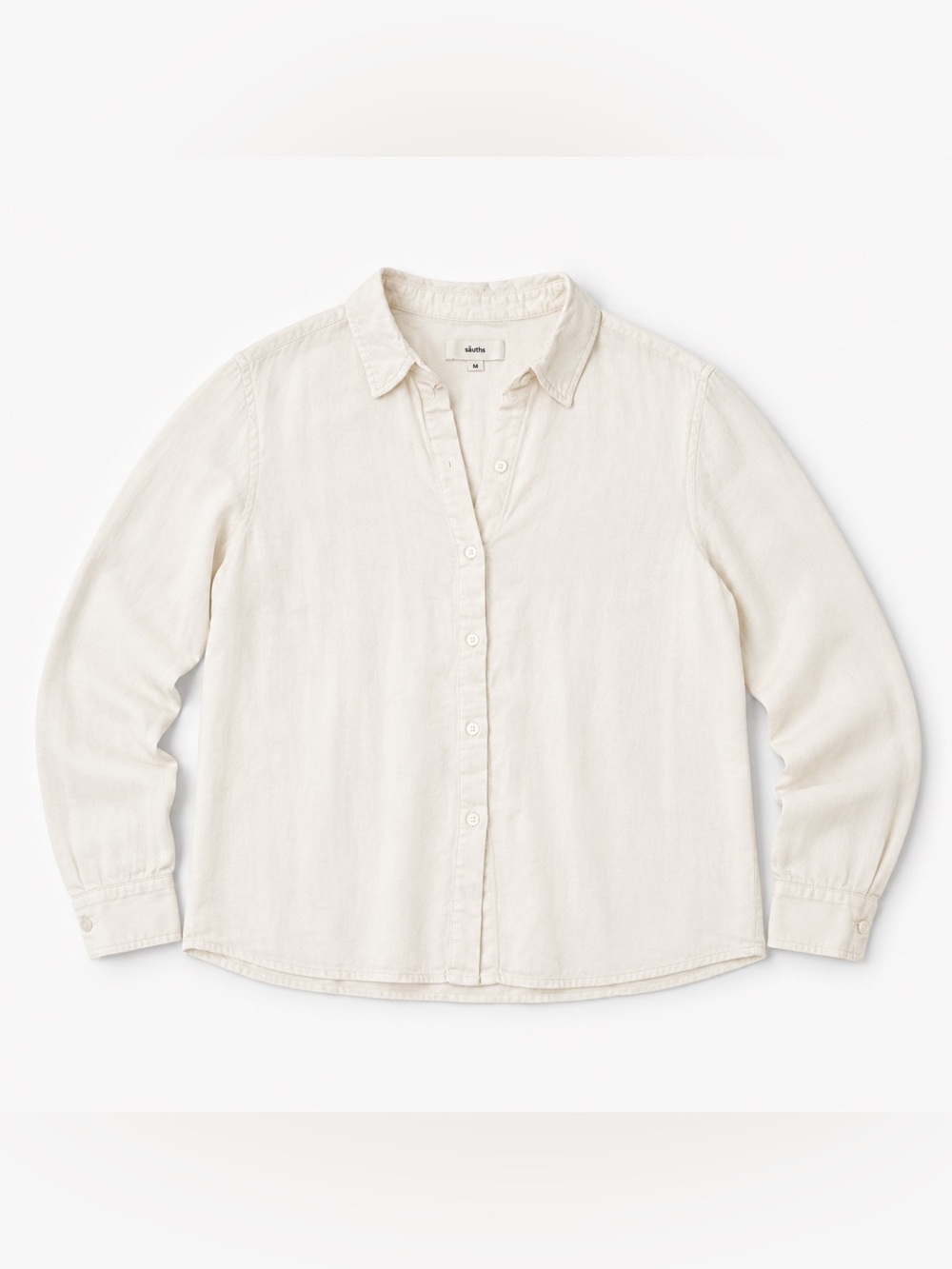 SAUTHS 100% Linen Button Down Shirt Women’s M Ivory Cream Relaxed Coastal